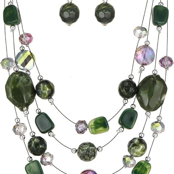 Layered Chunky Beaded Necklace for Women Colorful Multi-Layer Statement Necklace - Picture 1 of 6